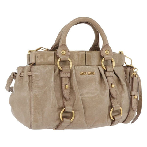 Miu Miu Vitellolux 兩用手提包 米色 金色 正品 204328V