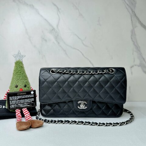CHANEL CF25黑銀鏈帶包