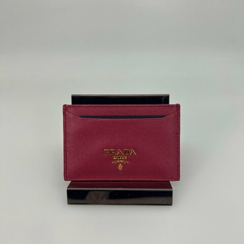 PRADA 桃紅色牛皮卡夾