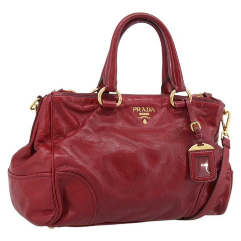 PRADA 手提包 Vitter Shine 2way 紅色金色 Auth 204038