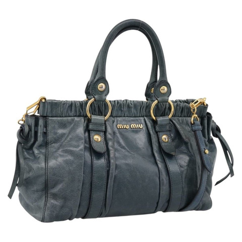 Miu Miu 手提包 皮革 兩用 藍色 金色調 正品 167595M