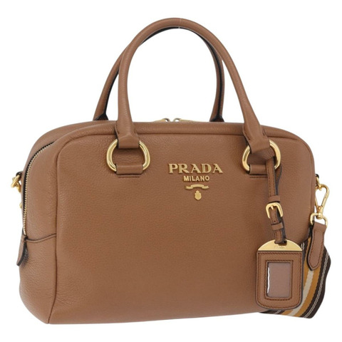 PRADA 手提包 皮革 兩用 米色 金色色調 正品 ka6236M