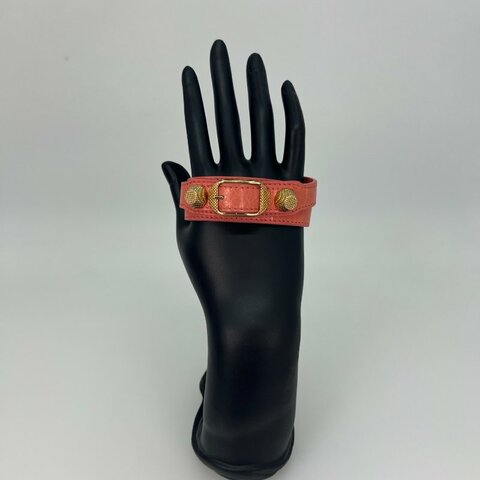 BALENCIAGA  粉色皮革雙圈手環 #M
