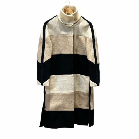 【美收精品】Chole 黑白米拼接羊毛長版大衣外套  D-62【隔月月中將轉賣至日本 上架期限30天】