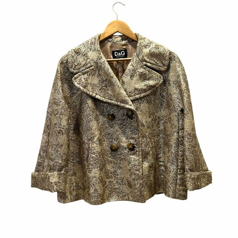 【美收精品】D&G 復古金色緹花雙排扣斗篷式短款大衣  D-63【隔月月中將轉賣至日本 上架期限30天】