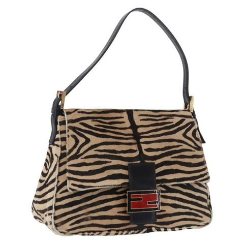 FENDI Mamma Baguette 肩背包 Harako 皮革 棕色 金色 Auth 202625SAM
