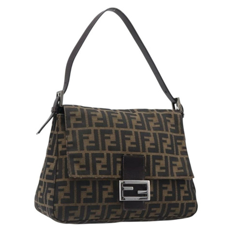 FENDI Zucca帆布Mamma Baguette單肩包 棕色/黑色 正品 am12622V