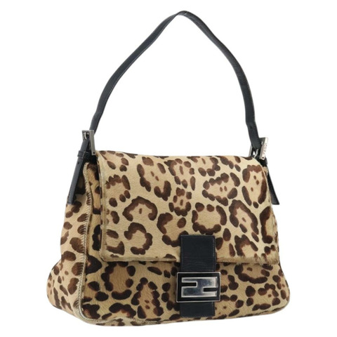 FENDI Mamma Baguette 肩背包 Harako 皮革 米色 銀色 正品 am12627SAM