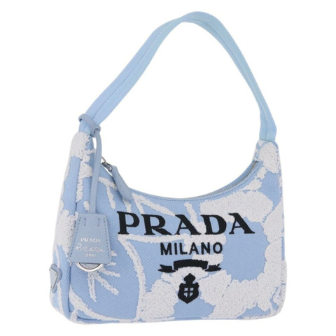 PRADA 手袋 帆布 藍色 銀色 正品 ka6211V