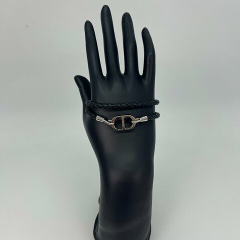 DIOR 黑銀細編織LOGO手環