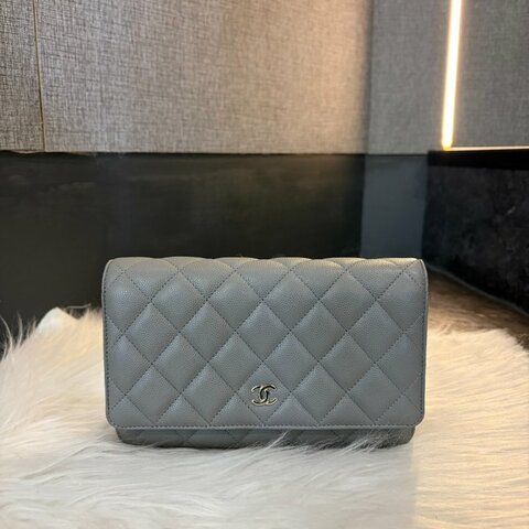 CHANEL 荔枝皮WOC鏈包 灰色晶片