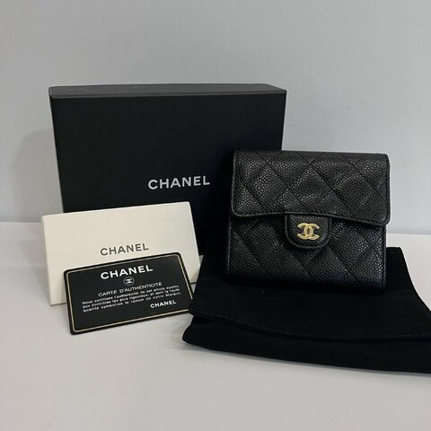 Chanel 黑金三摺短夾 25開保卡