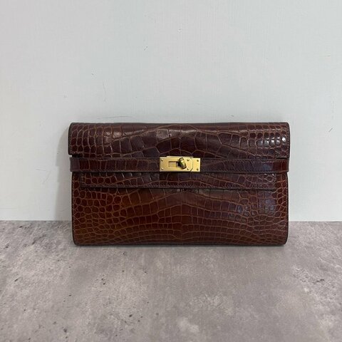 Hermes Kelly長夾 鱷魚皮蜜糖棕