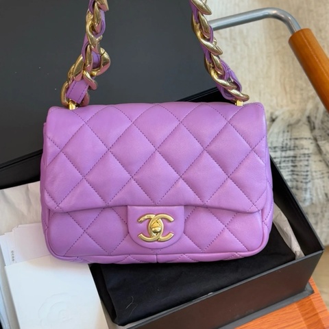 Chanel • 22s香芋紫色金釦羊皮粗鏈條Mini Cf💜#芯片款✨#閒置全配🈶購證