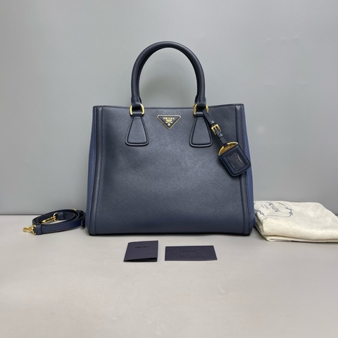 Prada/普拉達 蓝拼色中號十字紋杀手包 ，尺寸34×27×16 附件 肩带