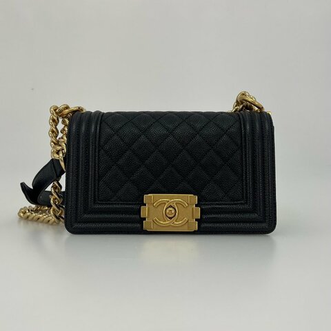 CHANEL BOY20側背包 黑荔枝金釦 A67085/23開