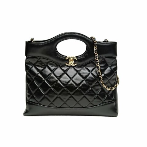 Chanel 31Bag24B/23*22黑色羊皮晶片開金扣