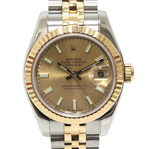 勞力士小姐腕錶 Datejust 179173 F 字頭（2004 年款）香檳色錶盤，勞力士日本