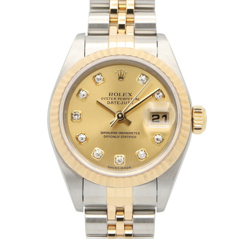 Rolex Datejust 10P 鑲鑽 K 字頭腕錶，18K（黃金）不鏽鋼錶殼，鑲鑽，女士款，香檳色金錶盤，全新 79173G