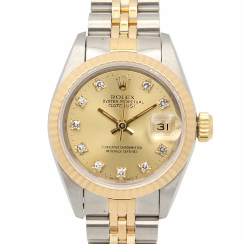 Rolex Datejust 10P 鑽石 L 系列腕錶，18K（黃金）不鏽鋼，鑲鑽，女士款，香檳金錶盤，舊款，69173G