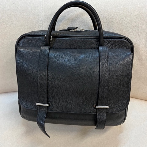 Hermes   愛馬仕  黑色銀扣牛皮steve雙扣男士公文包手提包  框P刻
