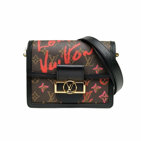 Louis Vuitton Dauphine達芙妮Mini20黑色PVC晶片七夕口紅字母塗鴉