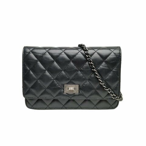 Chanel 2.55WOC19cm黑色牛皮24開銀扣