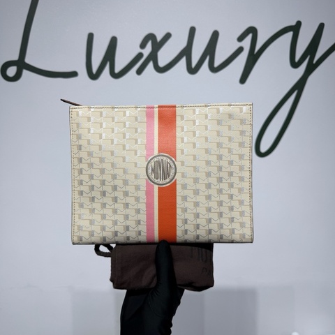 MOYNAT 莫奈 1920 米白色条纹老花洗漱手拿包
