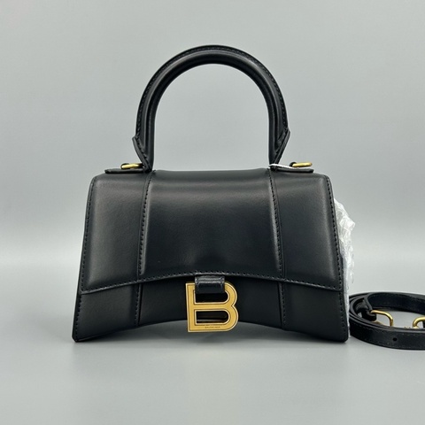 Balenciaga 巴黎世家 黑金牛皮XS沙漏手提斜挎包 19*11