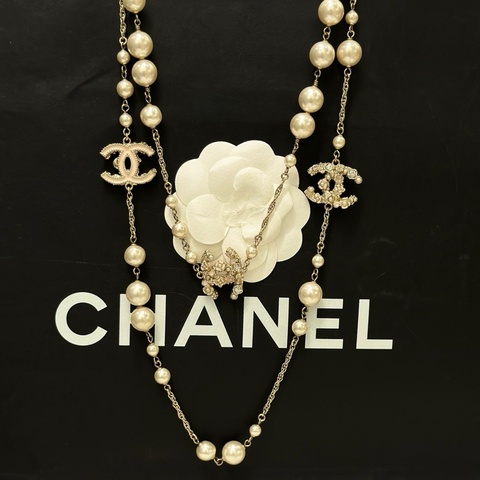 Chanel香奈兒珍珠雙C項鍊 可做毛衣鏈