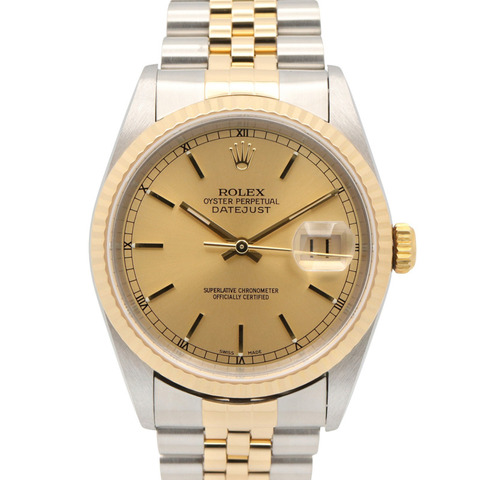 勞力士 Datejust Y 型腕錶，18K（黃金）不鏽鋼，男士，金色，香檳色，16233。