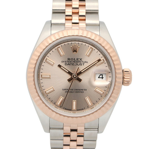 勞力士 Datejust 隨機序號腕錶，18K 玫瑰金 (PG) 不鏽鋼，女士款，銀色磨砂錶帶，279171
