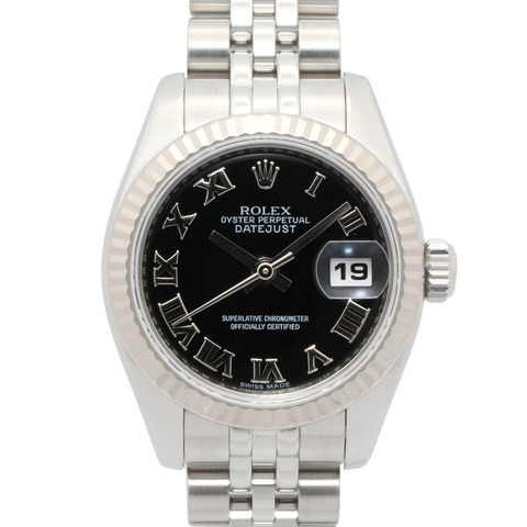勞力士 Datejust 隨機序號腕錶，不鏽鋼材質，女士款，黑色錶盤，羅馬數位時標，179174