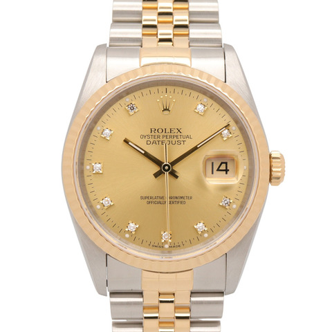 勞力士 Datejust 10P 鑲鑽 S 字頭腕錶，18K（黃金）不鏽鋼，鑲鑽，男士，香檳色金錶盤，舊款，16233G