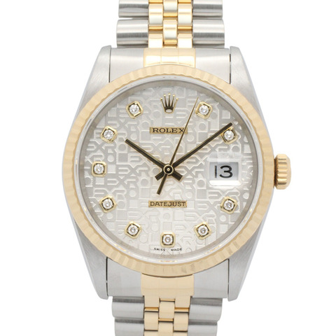 Rolex Datejust 10P 鑲鑽 T 字頭腕錶，18K（黃金）不鏽鋼錶殼，鑲鑽，男錶，銀色錶盤，電腦控制，全新 16233G