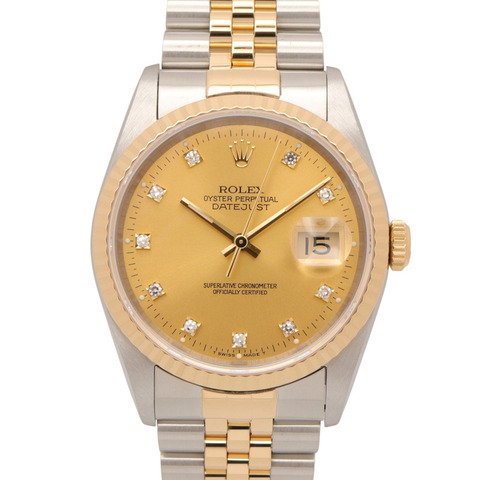 勞力士 Datejust 10P 鑲鑽 X 字頭腕錶，18K（黃金）不鏽鋼錶殼，鑲鑽，男錶，香檳色金錶盤，舊款，16233G