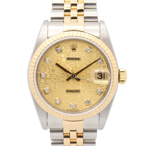 Rolex Datejust 10P 鑲鑽 Y 字頭男童腕錶 18K（黃金）不鏽鋼鍍金香檳色電腦錶 全新 78273G