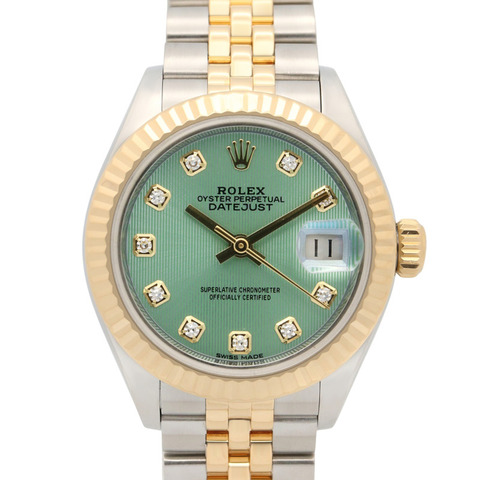 Rolex Datejust 10P 鑽石隨機序號腕錶 18K（黃金）不鏽鋼女士綠薄荷織紋錶帶 全新 279173G