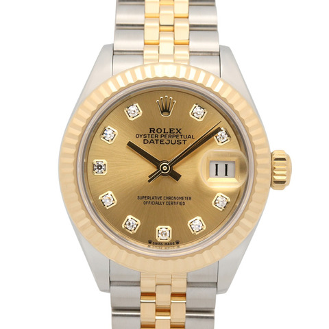 Rolex Datejust 10P 鑲鑽隨機序號腕錶 18K（黃金）不鏽鋼女士香檳色金錶盤全新 279173G