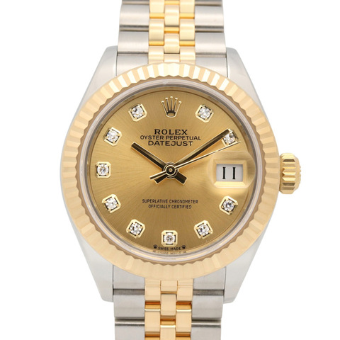 勞力士 Datejust 10P 鑽石隨機序號腕錶 18K（黃金）不鏽鋼女士香檳色金錶盤全新 279173G