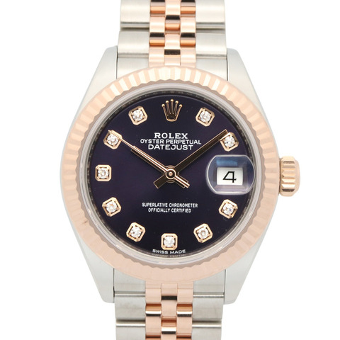 勞力士 Datejust 10P 鑽石隨機序號腕錶 18KPG（玫瑰金）不鏽鋼女士紫茄色腕錶 全新 279171