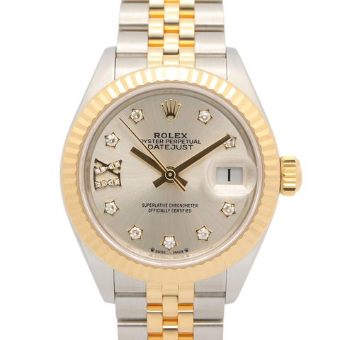 Rolex Datejust 28 9P IX 鑲鑽腕錶，18K（黃金）不鏽鋼，銀色錶殼，女款 279173G