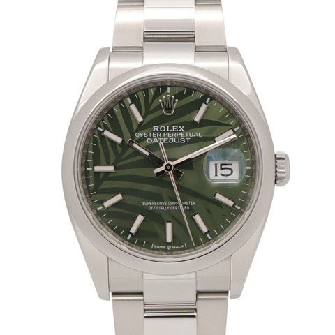 Rolex Datejust 36 隨機序號腕錶，不鏽鋼材質，男士腕錶，綠色/橄欖綠錶盤，棕櫚葉圖案，126200