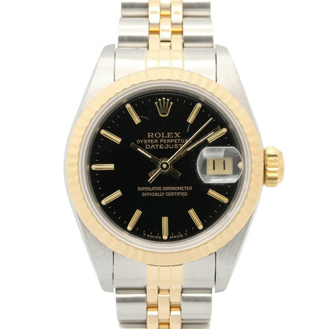Rolex Datejust 97 Bar 女士腕錶，18K（黃金）不鏽鋼材質，黑色/金色錶盤，型號 69173
