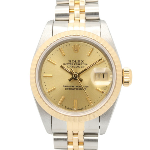 勞力士 Datejust E 序號手錶，18K（黃金）不鏽鋼，女士款，金色香檳色錶帶，69173。