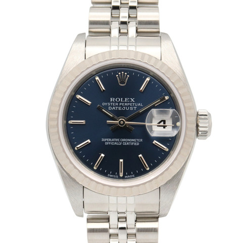 勞力士 Datejust F 系列腕錶，18K 白金（WG）不銹鋼，女士款，藍色錶盤，條形錶帶，79174