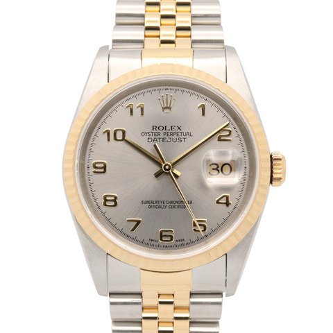 勞力士 Datejust K 系列腕錶，18K（黃金）不鏽鋼，男士，灰色錶盤，阿拉伯數位時標，16233