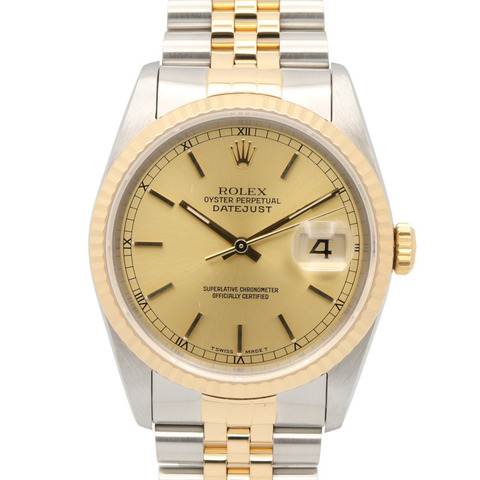 勞力士 Datejust L 系列腕錶，18K（黃金）不鏽鋼，男士，金色，香檳色錶盤，16233