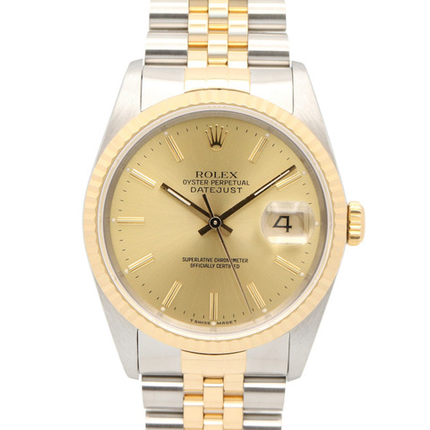 勞力士 Datejust L 系列腕錶，18K（黃金）不鏽鋼，男士，金色，香檳色錶盤，16233