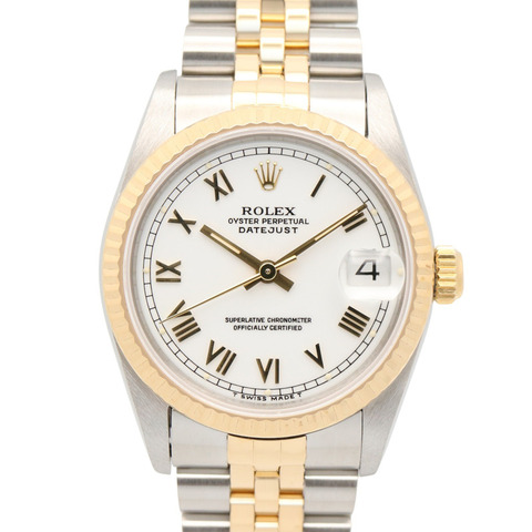 勞力士 Datejust S 系列男童腕錶，18K（黃金）不鏽鋼，白色錶盤，羅馬數位時標，68273